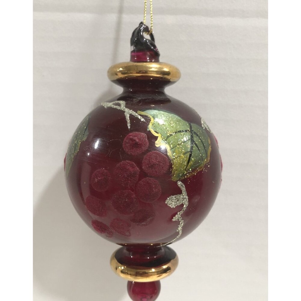 Vintage Blown Glass Christmas Ornament Wine Grape Theme